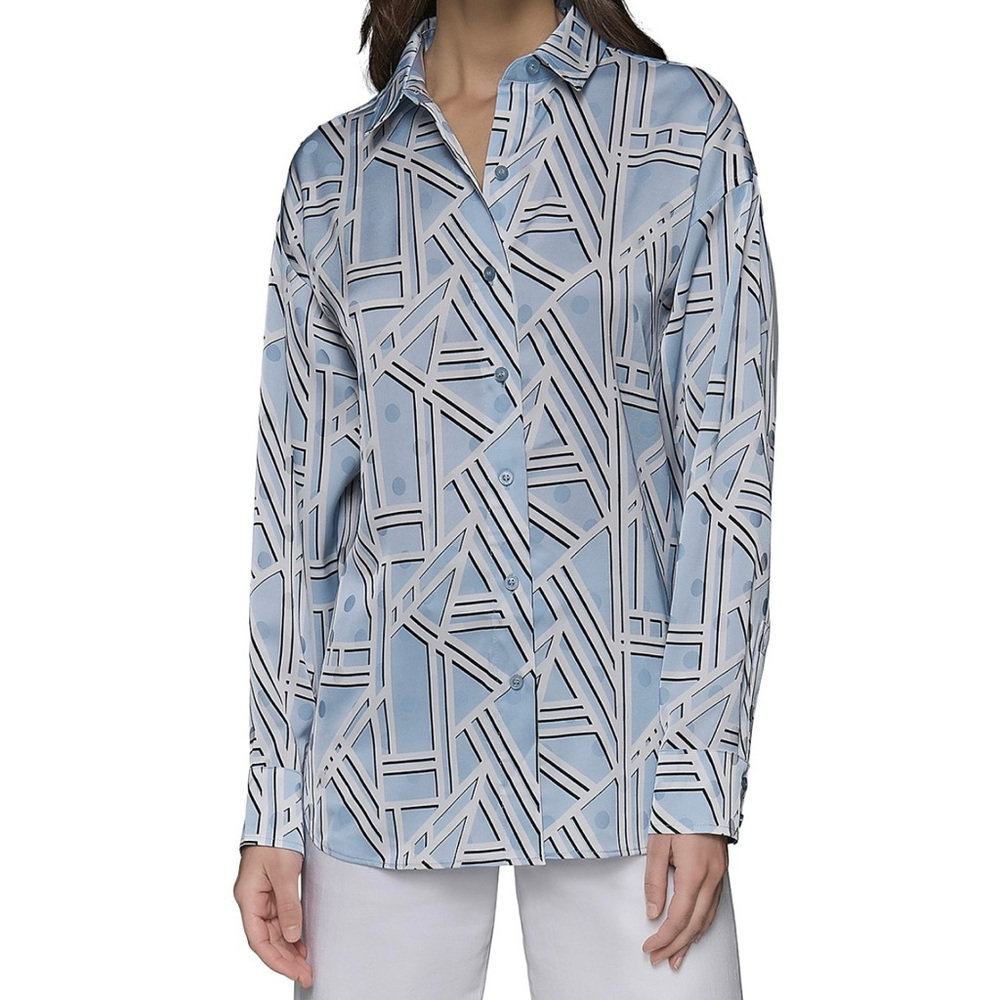 Karl Lagerfeld Geometric Blue Women's Top button down